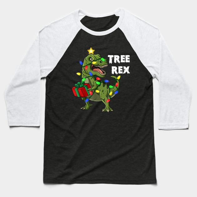 Christmas Dinosaur Tree Rex Boys Girls Kids Xmas Gift Baseball T-Shirt by SloanCainm9cmi